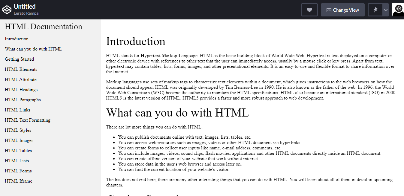 HTML Documentation Page Pic